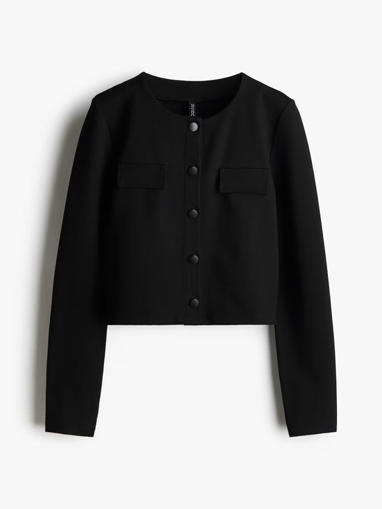 H&M Tops - H&M Black Cropped Round-Neck Button Jacket